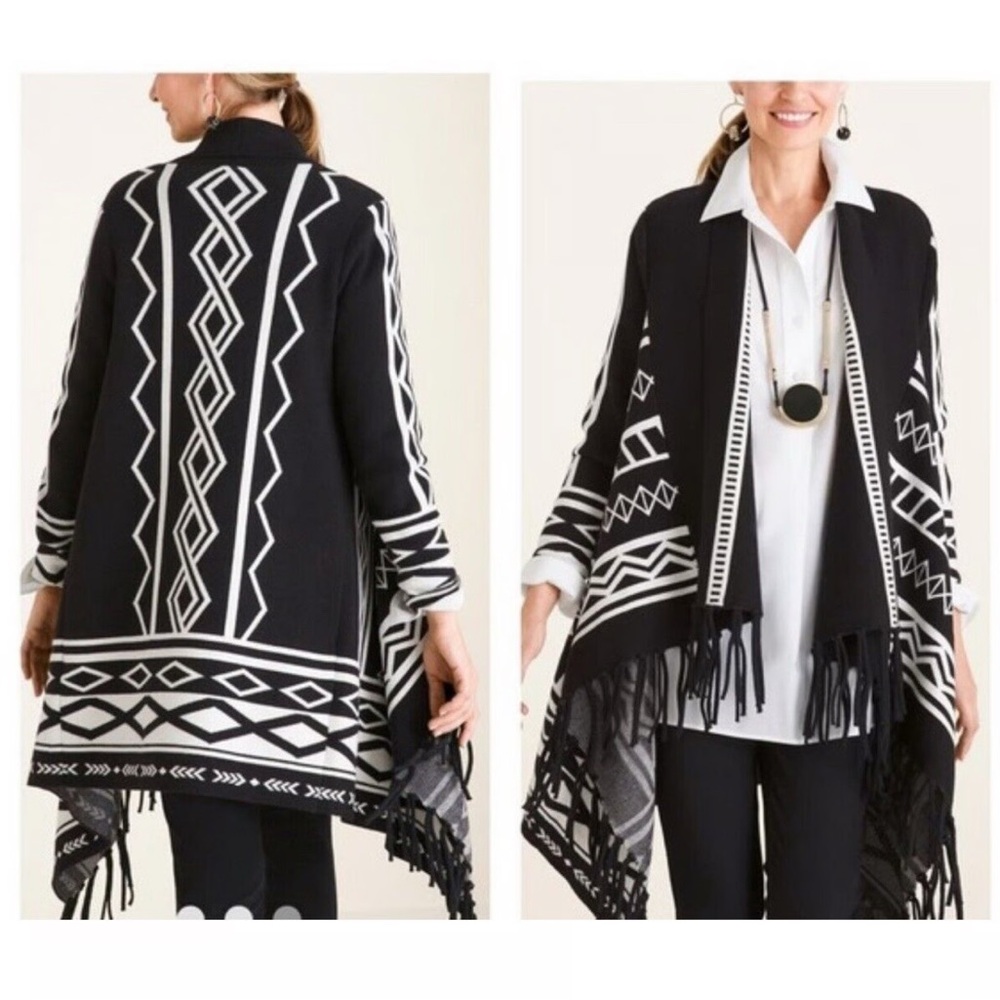 Chico's Geometric Black and White Cardigan